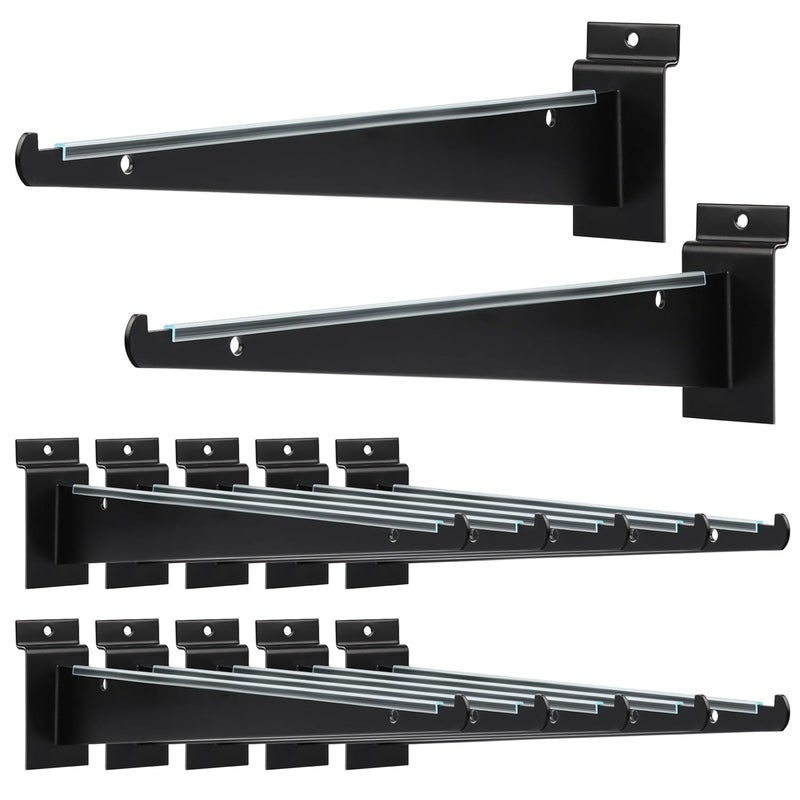 MUZIK 12PCS Slatwall Shelf Bracket, 12" Black Metal Slat Wall Shelf Brackets, Heavy Duty Shelf Slatwall Accessories for Garage Slat Panels Shelving Display - Image 1
